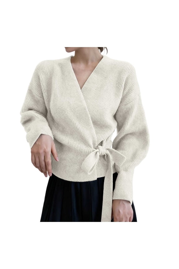 Womens Cardigans Sweaters Fall Winter Wrap Tie Belt Knit Sweater Long Sleeve Open Front Knitted Coat Loose Fit White Outwear White M