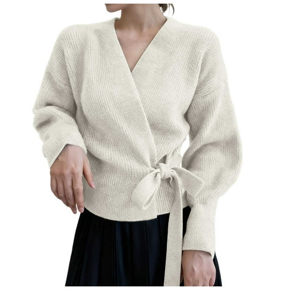 Wang6 Womens Chunky Cardigans Sweaters Fall Winter Wrap Tie Belt Knit Sweater Long Sleeve Open Front Knitted Coat Loose Fit White Outwear White XL