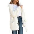 thumbnail image 1 of Wang6 Womens Chunky Cardigans Sweaters Plus Size Fall Winter Button down Knit Sweater Trendy Long Sleeve Open Front Knitted Jacket Loose Fit Solid Outwear with Pocket Beige M, 1 of 4