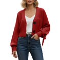 thumbnail image 1 of Wang6 Womens Chunky Cropped Cardigan Sweaters White Fall Open Front Button Knit Sweater Long Sleeve Knitted Tops Causal V Neck Loose Lantern Sleeves Outwear Red One Size, 1 of 4
