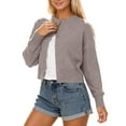 thumbnail image 1 of Wang6 Womens Chunky Cropped Sweaters Fall Button down Long Sleeve Knits Trendy Open Front Crew Neck Knitted Coats Khaki S, 1 of 3