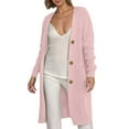 thumbnail image 1 of Wang6 Womens Chunky Long Cardigans Sweaters Fall Winter Button Knit Sweater Long Sleeve Open Front Knitted Coat V Neck Loose Fit Outwear with Pocket Pink L, 1 of 4