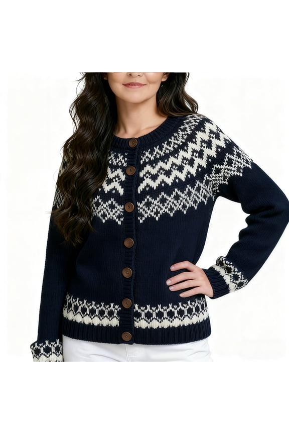 Womens Chunky Plus Size Cardigan Sweaters Trendy Open Front Button down Knit Sweater Long Sleeve Loose Knitted Tops Ladies Crew Neck Wave Jacquard Outwear Black XXL