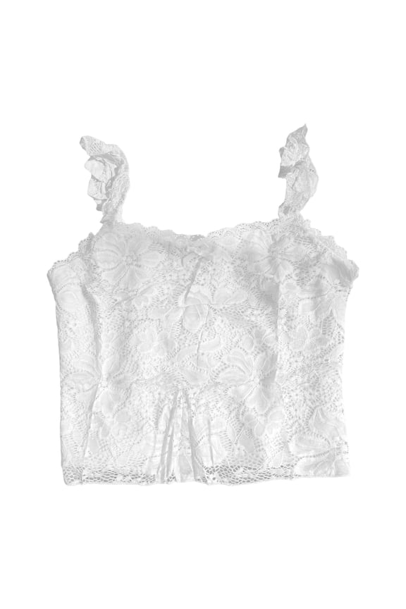 Womens Cropped Camisole Tops Trendy Lace Sleeveless Cami Tank Tops Undershirts Square Neck Solid Short Tees White L