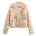thumbnail image 1 of Wang6 Womens Cropped Cardigan Sweaters Fall Winter Long Sleeve Button Cable Knits Trendy Open Front Loose Short Knitted Outwear Coats with Pocket Beige One Size, 1 of 6