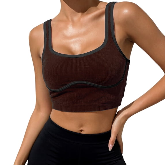 Wang6 Womens Cropped Ribbed Workout Tank Tops Causal Sleeveless Slim Yoga Tops Summer Spaghetti Strap Running Gym Athletic Short T-Shirts 0520liCoffee L