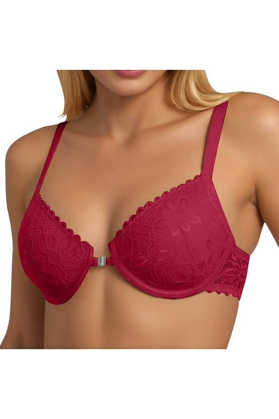 Womens Front Buckle Closure Bras Seamless Wireless Push up Minimizer Bras 3/4 Cup Comfort Lace Everyday Bra Adjustable Strap Bralettes 85B Lace