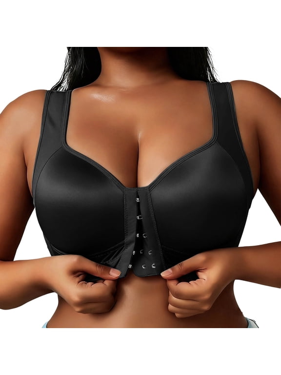 Womens Front Hook Closure Bras Plus Size No Wire Seamless Mesh Everyday Bras Large Bust Demi Underwear Adjustable Strap T Shirt Bra Bralettes Black1 XXXXL