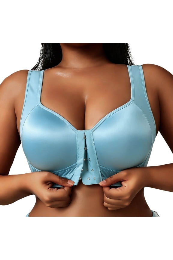 Womens Front Hook Closure Bras Plus Size No Wire Seamless Mesh Everyday Bras Large Bust Demi Underwear Adjustable Strap T Shirt Bra Bralettes Blue XXL