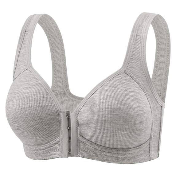 Wang6 Womens Front Hook Closure Bras Plus Size Wireless Push up Sports Bras Full Coverage Workout Running Yoga Bras Deep V Neck Everyday Bralettes Grey S