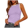 thumbnail image 1 of Wang6 Womens High Neck Tank Tops Plus Size Summer Ribbed Sleeveless Shirts Causal Slim Fit Ruched T Shirts Tees Purple L, 1 of 8