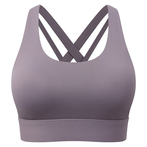 Wang6 Womens High Support Sports Bras Plus Size Seamless Wireless Yoga Tops Cross Bandage Running Gym Fitness Cropped Tank Tops X_Purple S