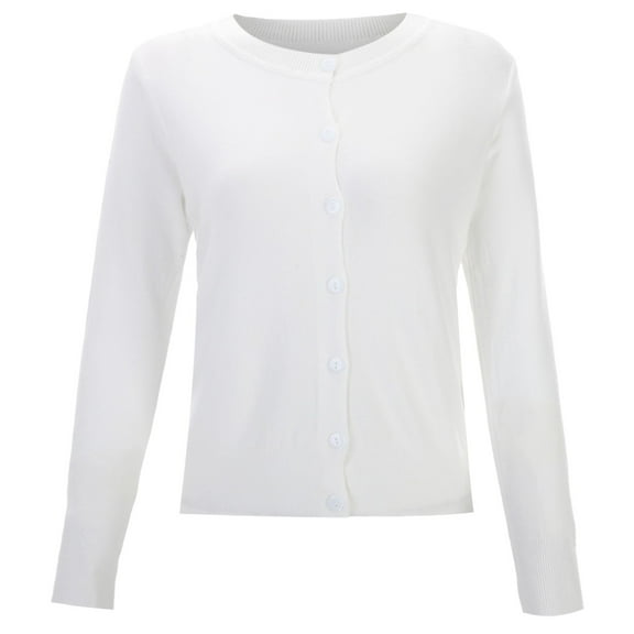 Wang6 Womens Lightweight Button Cardigan Sweaters Fall Winter Long Sleeve Slim Knits Trendy Open Front Crew Neck Knitted Outwear Coats White A