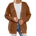 thumbnail image 1 of Wang6 Womens Lightweight Plus Size Cardigan Sweaters Fall Red Open Front Button down Knit Sweater Elegant Long Sleeve Loose Knitted Tops Ladies V Neck Solid Outwear Brown XXL, 1 of 4