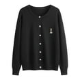 thumbnail image 1 of Wang6 Womens Lightweight Plus Size Cardigans Sweaters Fall Button down Knit Sweater Long Sleeve Open Front Knitted Coat Bear Embroidery Outwear Black XXL, 1 of 7