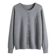 thumbnail image 1 of Wang6 Womens Lightweight Plus Size Cardigans Sweaters Fall Button down Knit Sweater Long Sleeve Open Front Knitted Coat Bear Embroidery Outwear Grey XXXL, 1 of 7