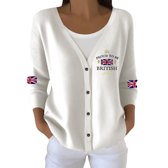 Wang6 Womens Lightweight Plus Size Cardigans Sweaters Trendy Long Sleeve Open Front Button down Knit Sweater Fall V Neck American Flag Printed Outwear Tops White XL