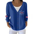 thumbnail image 1 of Wang6 Womens Lightweight Plus Size Cardigans Sweaters Trendy Long Sleeve Open Front Button down Knit Sweater Fall V Neck American Flag Printed Outwear Tops Blue S, 1 of 4