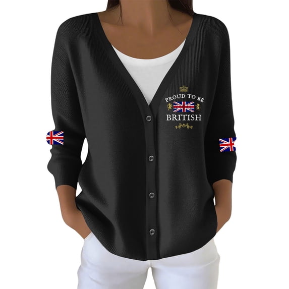 Wang6 Womens Lightweight Plus Size Cardigans Sweaters Trendy Long Sleeve Open Front Button down Knit Sweater Fall V Neck American Flag Printed Outwear Tops Black XXXL