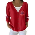 thumbnail image 1 of Wang6 Womens Lightweight Plus Size Cardigans Sweaters Trendy Long Sleeve Open Front Button down Knit Sweater Fall V Neck American Flag Printed Outwear Tops Red XXL, 1 of 4