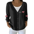 thumbnail image 1 of Wang6 Womens Lightweight Plus Size Cardigans Sweaters Trendy Long Sleeve Open Front Button down Knit Sweater Fall V Neck American Flag Printed Outwear Tops Black M, 1 of 5