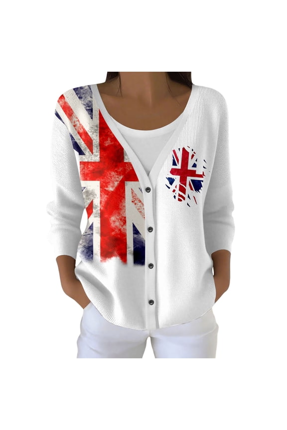 Womens Lightweight Plus Size Cardigans Sweaters Trendy Long Sleeve Open Front Button down Knit Sweater Fall V Neck Kingdom Graphic Printed Outwear Tops Watermelon Red S