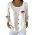 thumbnail image 1 of Wang6 Womens Lightweight Plus Size Cardigans Sweaters Trendy Long Sleeve Open Front Button down Knit Sweater Fall V Neck United Kingdom Flag Printed Outwear Tops X_White XL, 1 of 4