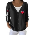 thumbnail image 1 of Wang6 Womens Lightweight Plus Size Cardigans Sweaters Trendy Long Sleeve Open Front Button down Knit Sweater Fall V Neck United kingdom Letter Printed Outwear Tops Black M, 1 of 4