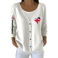 thumbnail image 1 of Wang6 Womens Lightweight Plus Size Cardigans Sweaters Trendy Long Sleeve Open Front Button down Knit Sweater Fall V Neck United kingdom Letter Printed Outwear Tops White XL, 1 of 4