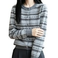 thumbnail image 1 of Wang6 Womens Lightweight Red Cardigan Sweaters Fall Open Front Button Knit Sweater Long Sleeve Knitted Tops Causal Crew Neck Slim Striped Graphic Outwear Grey XL, 1 of 4