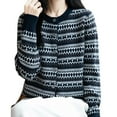 thumbnail image 1 of Wang6 Womens Lightweight Red Cardigan Sweaters Fall Open Front Button Knit Sweater Long Sleeve Knitted Tops Causal Crew Neck Slim Striped Graphic Outwear Blue XL, 1 of 4