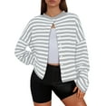 thumbnail image 1 of Wang6 Womens Lightweight Red Cardigan Sweaters Fall Open Front Button Knit Sweater Long Sleeve Knitted Tops Causal Crew Neck Stripe Printed Outwear Grey XL, 1 of 4
