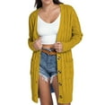 thumbnail image 1 of Wang6 Womens Long Lightweight Cardigans Sweaters Trendy Long Sleeve Open Front Button down Cable Knit Sweater Fall Winter V Neck Outwear Tops with Pocket Yellow XL, 1 of 5