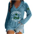 thumbnail image 1 of Wang6 Womens Long Sleeve St Patricks Day V Neck T-Shirt Plus Size Shamrock Letter Printed Tops Causal Loose Fit Saint Graphic Tees Shirts Blue XXL, 1 of 4