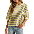 thumbnail image 1 of Wang6 Womens Loose Fit Graphic T Shirts Trendy Summer Short Sleeve Drop Shoulders Tops Ladies Causal Striped Printed Tees Shirts 0624liYellow XXL, 1 of 4