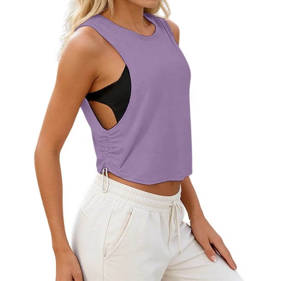 Wang6 Womens Loose Fit Tank Tops Causal Sleeveless Workout Tops Summer Crew Neck Solid Yoga Running Gym Basic Tees Purple XXL