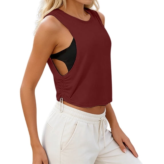 Wang6 Womens Loose Fit Tank Tops Causal Sleeveless Workout Tops Summer Crew Neck Solid Yoga Running Gym Basic Tees Red L