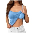 thumbnail image 1 of Wang6 Womens Oversized Camisole Tops with Built in Bras Trendy Spaghetti Strap Tank Tops Summer Sleeveless Loose Fit Crew Neck Solid T Shirts Tops Sky Blue XXXXXL, 1 of 6