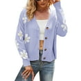 thumbnail image 1 of Wang6 Womens Pink Cardigan Sweaters Fall Open Front Button Long Sleeve Knit Sweater Causal V Neck Loose Floral Knitted Outwear Tops Purple XL, 1 of 5