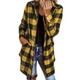 thumbnail image 1 of Wang6 Womens Plus Size Button Long Cardigan Causal Open Front Long Sleeve Lightweight Shirts Trendy Fall Plaid Printed Tunic Tops Outerwear with Pocket Yellow XL, 1 of 4