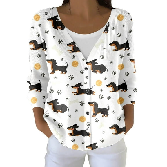 Wang6 Womens Plus Size Cardigan Sweaters Fall Open Front Button Long Sleeve Knit Sweater Causal Deep V Neck Loose Cute Animal Printed Knitted Outwear Tops Black1 XXXL