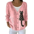 thumbnail image 1 of Wang6 Womens Plus Size Cardigan Sweaters Fall Open Front Button Long Sleeve Knit Sweater Causal Deep V Neck Loose Cute Animal Printed Knitted Outwear Tops Pink1 XL, 1 of 5