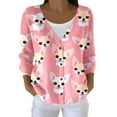 thumbnail image 1 of Wang6 Womens Plus Size Cardigan Sweaters Fall Open Front Button Long Sleeve Knit Sweater Causal Deep V Neck Loose Cute Animal Printed Knitted Outwear Tops Pink L, 1 of 5