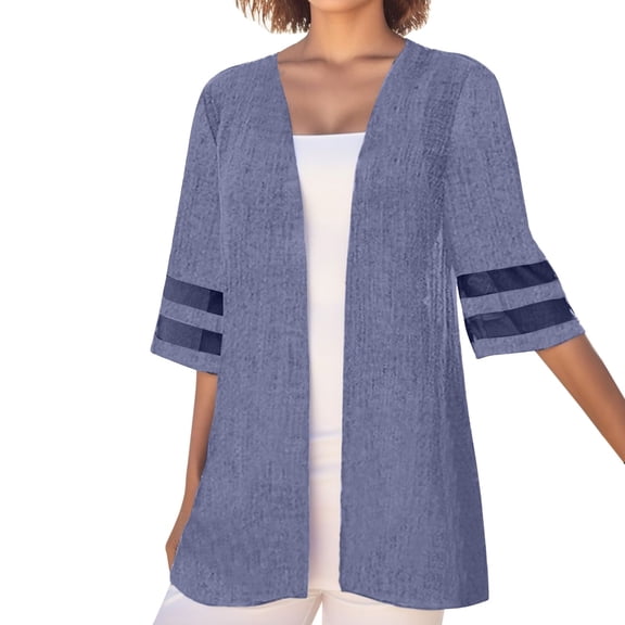 Wang6 Womens Plus Size Cardigan Trendy Half Sleeve Open Front Shirts Elegant Fall V Neck Solid Tops Outerwear BU1 S