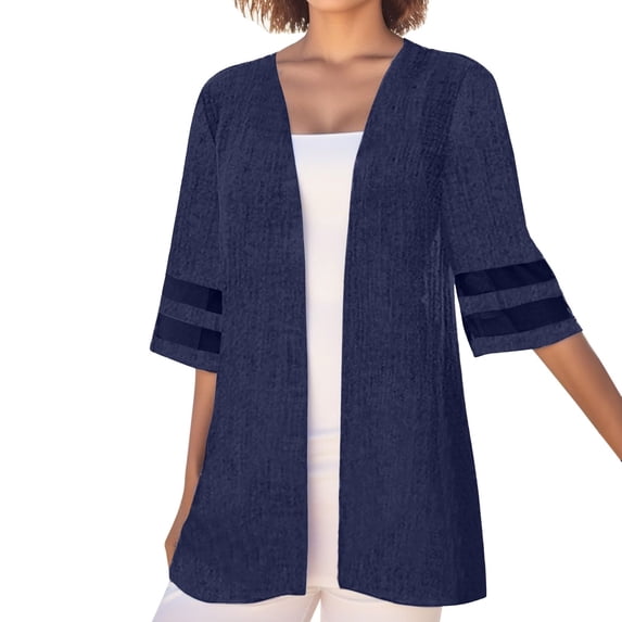 Wang6 Womens Plus Size Cardigan Trendy Half Sleeve Open Front Shirts Elegant Fall V Neck Solid Tops Outerwear BU2 S
