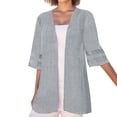 thumbnail image 1 of Wang6 Womens Plus Size Cardigan Trendy Half Sleeve Open Front Shirts Elegant Fall V Neck Solid Tops Outerwear Grey S, 1 of 5