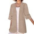thumbnail image 1 of Wang6 Womens Plus Size Cardigan Trendy Half Sleeve Open Front Shirts Elegant Fall V Neck Solid Tops Outerwear Khaki M, 1 of 5