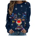 thumbnail image 1 of Wang6 Womens Plus Size Christmas Sweatshirts Cute Xmas Reindeer Snow Printed Long Sleeved Hoodless Tshirts Causal Black Round Neck Loose Fit Pullovers Tops X_Navy S, 1 of 4