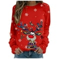 thumbnail image 1 of Wang6 Womens Plus Size Christmas Sweatshirts Cute Xmas Reindeer Snow Printed Long Sleeved Hoodless Tshirts Causal Black Round Neck Loose Fit Pullovers Tops Z_Red L, 1 of 4