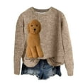 thumbnail image 1 of Wang6 Womens Plus Size Christmas Tshirts Long Sleeve Cute Dog Printed Sweaters Causal Loose Fit Crew Neck Pullovers Tops Khaki1 XL, 1 of 3